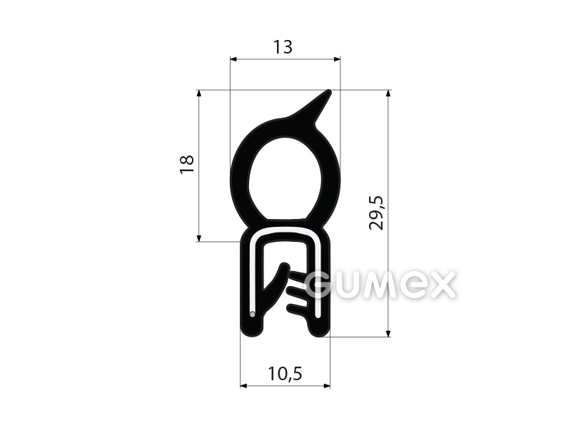 Profil U-PIRELI mit Metallverstärkung mit oberer Dichtung A2516/4,60°ShA,U-EPDM, Bauch-EPDM, schwarz, 